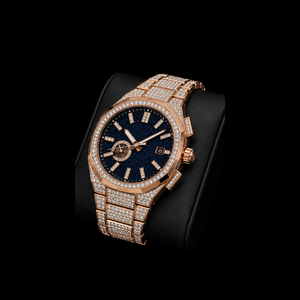 Reloj de Hombre con Esfera Azul y Detalles de Piedras Brillantes en Tono Oro Rosa, con Indicador de Fecha, Reloj de Lujo y Moda - Product Image 2