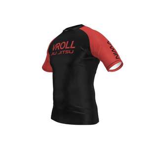 VROLL <b>Men's</b> Black Red Short Sleeve BJJ Rash Guard Quick Dry <b>Compression</b> <b>Shirt</b> <b>for</b> Jiu Jitsu Training - Product Image 4