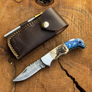 Damascus Steel Professional Folding <b>Knife</b> Wood Drop Point Straight Edge 6.5 Inches Multi-functional Hunting EDC Customizable OEM - Product Image 1