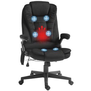 Sedia da Ufficio Direzionale Nera con Schienale Alto, Massaggio Vibrante a 6 Punti, Riscaldamento, Design Contemporaneo Confortevole in Velluto, Nylon e PU per Scrivanie - Product Image 1