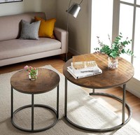 Ensemble de table basse de luxe moderne Wabi-Sabi avec plateau en bois et structure en métal, mobilier léger pour salon, pour la maison