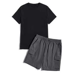 Ensemble d'été pour homme à épaules tombantes, t-shirt à manches courtes et short en tricot 100% coton de haute qualité, impression de logo personnalisée - Product Image 1