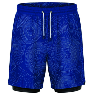 Short de bain pour homme, motif géométrique bleu, séchage rapide, taille mi-haute, cordon de serrage, longueur courte, imprimé par sublimation, 100% polyester - Product Image 4