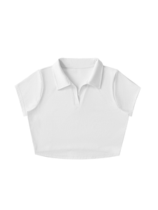 Camiseta Deportiva Corta de Manga Corta con Cuello Redondo y Encaje Bordado para Mujer, 100% Algodón, para Entrenamiento, Tenis, Golf - Product Image 3