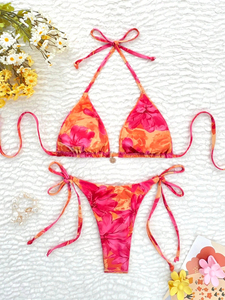 Women's Floral Print Bikini Set Halter <b>Neck</b> <b>Tie</b> Side Swimwear Two Piece Spandex Polyester Stretch Beachwear - Product Image 4