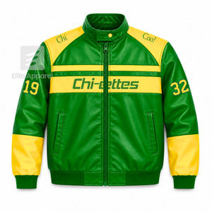 เสื้อแจ็คเก็ตหนังสีเขียวและเหลืองปักโลโก้ชมรมนักศึกษาหญิง Custom Chi Eta Phi สไตล์ลำลองสำหรับผู้หญิงบุด้วยโพลีเอสเตอร์ - Product Image 1