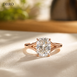 Bague de fiançailles et de solitéaire pour femme en Or rose Vermeil, avec diamant taille coussin et moissanite, à double sangle, pour anniversaire et demande en mariage - Product Image 1