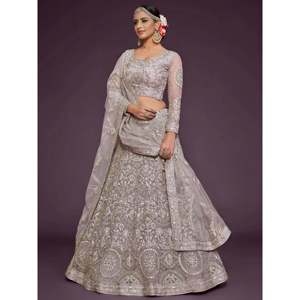 Plus Size Lavender Embroidered <b>Net</b> Lehenga Choli for Women - Product Image 1