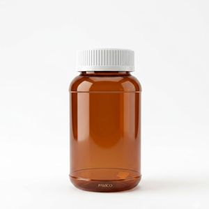 Flacon de complément alimentaire rond en PET de 300 ml, couleur ambre, avec bouchon à vis, pour capsules de vitamines, emballage de médicaments, usine au Vietnam, OEM ODM - Product Image 1