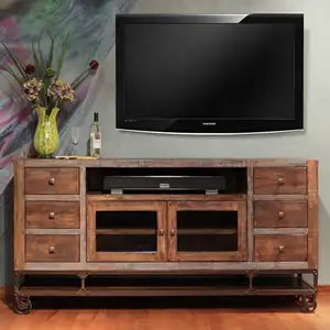 新型高品质客厅家具热卖浮动电视柜，配有橱柜和内置扬声器系统