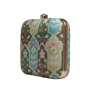 Bolso de mano elegante con bordado floral verde y azul para fiestas, cartera de noche de diseñador para eventos de mujer - Product Image 2