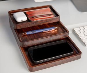 Walnut Wood <b>Trays</b> Stackable Modular Design <b>Catch</b> <b>All</b> Valet <b>Tray</b> Organizer Handmade Commercial Grade Catering Portable - Product Image 2