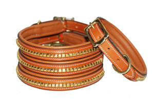 Collier de dressage de luxe pour chien en cuir orange, étanche, à dégagement rapide, avec boucle à rivets solides, taille moyenne, pour toilettage des animaux - Product Image 2