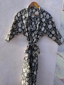 Peignoir Kimono Floral Noir pour Femme, Léger en Coton, Robe de Chambre d'Été, Tenue de Spa, Robe de Plage avec Ceinture - Product Image 4