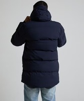 Veste matelassée à capuche bleu marine pour homme, coupe classique, fermeture éclair, coupe-vent, vêtement d'extérieur décontracté d'hiver, rembourrage en polyester