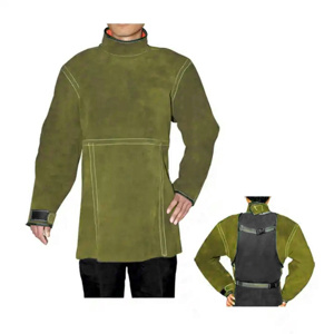 Comfortable Soft Leather Sleeved Apron Industrial Safety Fire Heat Spark Resistant Body Protection Welding <b>Accessory</b> Cleaning - Product Image 4