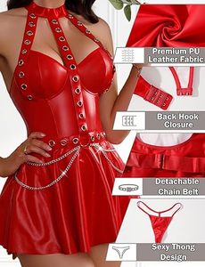 Ensemble combinaison et mini-jupe en cuir PU moulant pour femme, style latex, directement de l'usine, idéal pour clubbing, tenue de nuit ou soirée - Product Image 4