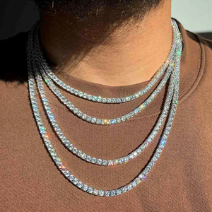 Cheap Price Ready Ship Rhodium Moissanite Diamond Tennis <b>Chain</b> Necklace Hip Hop Iced Jewelry <b>VVS</b> Moissanite <b>Chain</b> Party Gift - Product Image 5
