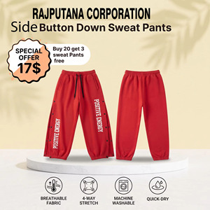 Pantalon de survêtement en molleton pour homme, boutonné sur le côté, décontracté, 100 % coton, respirant, style streetwear hiver, coupe oversize et ample - Product Image 1