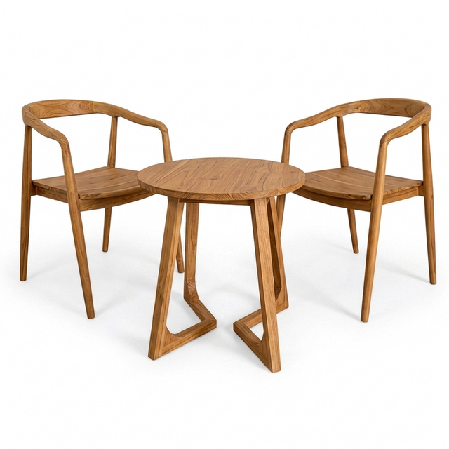 Wholesale Premium Solid Teak Scandinavian Helix Comfortable Terrace Set Natural Finish Patio Furniture Space Saving Outdoor