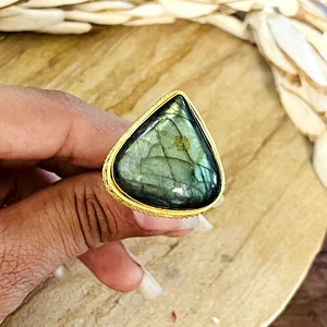 Hot Selling Boho Labradorite <b>Ring</b> Vintage Brass <b>Rings</b> for Women 18k Gold Plated Teardrop Tribal <b>Statement</b> for Wholesale/OEM/ODM - Product Image 2