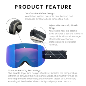 UV400 Snow Goggles Frameless for Alpine Skiing Vacuum Anti-fog OTG Asian Fit Cylindrical Lens - Product Image 3