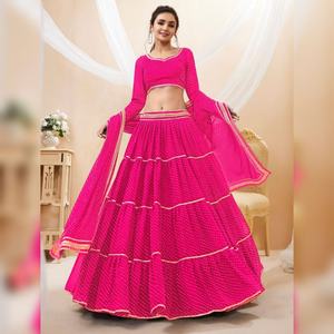 ชุด lehenga choli เสื้อจอร์เจียแบบดั้งเดิมสีชมพู - Product Image 1