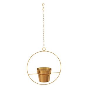Pot suspendu circulaire en métal plaqué or pour plantes vertes, design moderne et minimaliste - Product Image 5