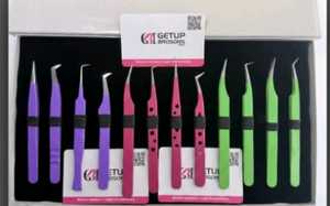 Ensemble de pinces à cils professionnelles en acier inoxydable anti-magnétique avec logo personnalisé, différentes couleurs et pointes, kit de pose de cils - Product Image 1