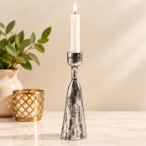 Support à bougie conique moderne en aluminium martelé, finition argent vieilli, pour bougies coniques, vente en gros, pour événements - Product Image 5