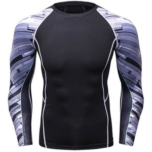 Chemise de compression à manches longues pour homme, imprimée par sublimation, séchage rapide, motif géométrique noir et rouge - Product Image 6