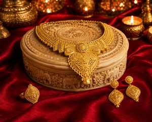 Nuevo y Hermoso Conjunto de Collar Corto con Dijes, Chapado en Oro de 18K, Cadena de Caja, Diseño Floral, Joyería Clásica de Latón de Un Gramo para Mujeres y Niñas - Product Image 5
