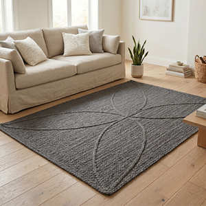Tapis d'intérieur réversible texturé ivoire avec motif feuille pour chambre scandinave - Product Image 2