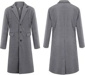 Manteau Trench Long Élégant en Mélange de Laine pour Homme, Gris Uni, Col Cranté, Manches Longues, Vêtement d'Hiver Chaud - Product Image 2