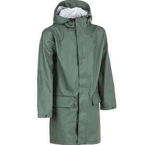 Veste de pluie longue unisexe verte imperméable à capuche avec poches et fermeture éclair, coupe classique, pour adulte, vêtement d'extérieur - Product Image 1