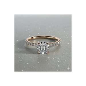 Bague de fiançailles en diamant de laboratoire, or 14 carats plaqué or rose, halo caché, bande pavée, fabricant de bijoux sur mesure OEM ODM - Product Image 1