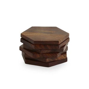 Juego de 6 Posavasos de Madera con Resorte de Seis Esquinas, Color Marrón, Hechos a Mano, para Tazas de Té y Café, para Mesa de Comedor, Hogar u Oficina - Product Image 4