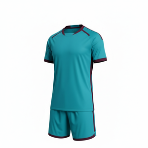 Ensemble short et maillot de football pour homme, vert sarcelle, col rond, manches courtes, anti-humidité, coupe athlétique, toutes saisons, couleur unie, design à blocs - Product Image 6