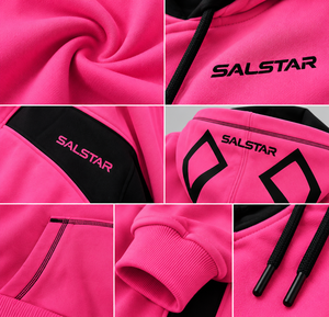 เสื้อฮู้ดผู้หญิงสีชมพู แบรนด์ Salstar แบบสวมหัว สีดำตัดสี ทรงหลวม ผ้าฟลีซ สำหรับฤดูใบไม้ร่วงและฤดูหนาว - Product Image 5
