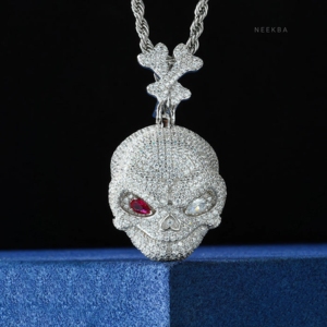 Pendentif Crâne Moissanite Iced Out - Bijoux Hip Hop Horreur en Argent 925 avec Moissanite, Pendentif Breloque Crâne avec Anneau en Forme d'Os - Product Image 3