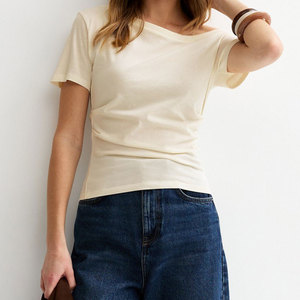T-shirt femme à épaules dénudées à manches courtes, prix abordable, vente en gros, mode, faible MOQ, direct usine - Product Image 1