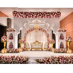 Escenario de Boda Estilo Palacio en Tendencia, Decoración de Espejos Blancos Reales, Escenario de Boda con Pilares Jharokha Tallados, Precio de Fábrica, EE. UU. - Product Image 1