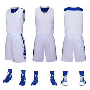 Maquette de maillot de basketball blanc et bleu roi, uniformes de basketball vierges, vêtements et équipements sportifs en gros - Product Image 1