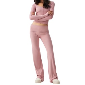 Pantalon large évasé personnalisé pour femme, haute élasticité, idéal yoga et fitness, vente en gros - Product Image 3