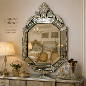 Miroir mural classique de style baroque vénitien |   Miroir décoratif en verre de style antique de luxe pour salon, chambre et décoration intérieure - Product Image 3