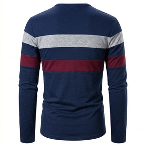 Wholesale Premium Mens Long Sleeve T Shirts Custom Contrast Color Stripe Henley Shirt Breathable Soft Cotton Apparel Tops - Product Image 2