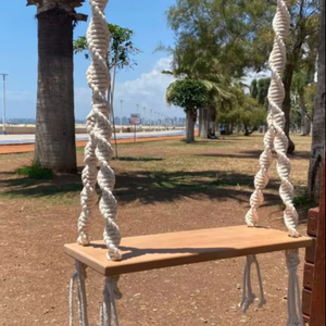 Columpio de madera hecho a mano con macramé, decoración boho, columpio de árbol para adultos - Product Image 1