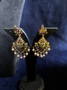 Gold Plated Ethnic Indian Style Brass Necklace Earring <b>Set</b> Imitation <b>Pearls</b> AD Stone Vintage Floral Design for Women Party Gift - Product Image 4