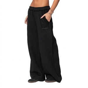 Pantalones Harem Negros KhumBro, Cintura Media, Cordón Elástico, Corte Holgado, Largos, Casuales, 100% Algodón, Material de Felpa - Product Image 1
