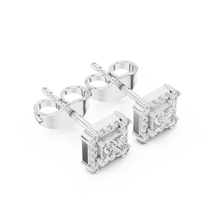 Luxury <b>Silver</b> Princess Cut Halo Diamond <b>Stud</b> <b>Earrings</b> Womens Fine Jewelry - Product Image 2